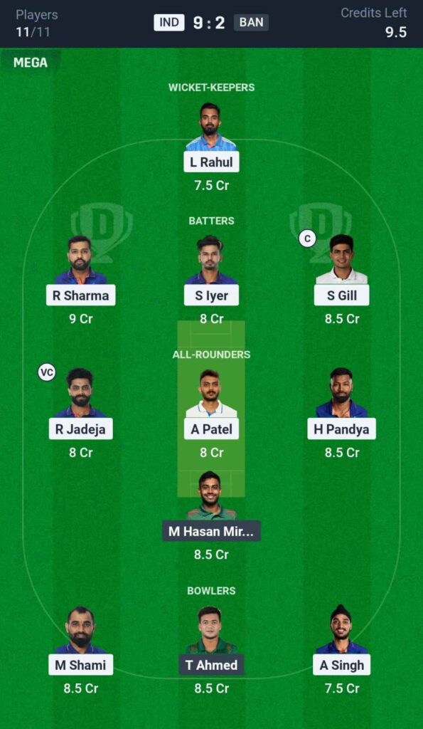 IND vs BAN Dream11 Prediction in Hindi